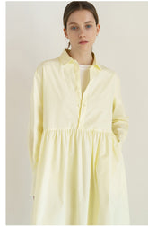 Crisp Collared Midi Shirt Dress with Gathered Waist